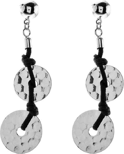 Behave - Oorbellen hanger zwart zilverkleur rond - Retro stijl 6,5 cm