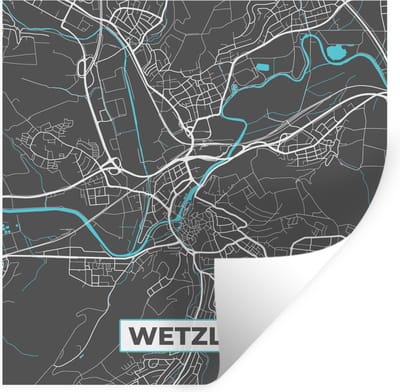 Muurstickers - Sticker Folie - Wetzlar – Stadskaart – Blauw – Plattegrond – Stadskaart – Kaart - Duitsland - 100x100 cm - Plakfolie - Muurstickers Kinderkamer - Zelfklevend Behang XXL - Zelfklevend behangpapier - Stickerfolie