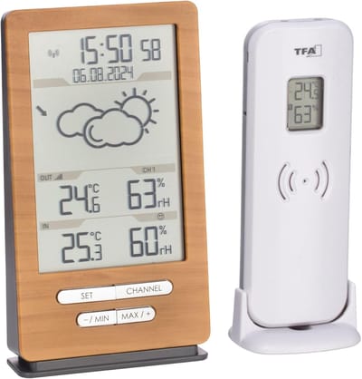 Draadloos weerstation - Weerklok barometer - Thuis weer volgen - Met buitensensor - Binnen buiten - Zilver houtlook