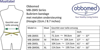 Brace voor de ondersteuning van de rug en buik- Lendensteun Bandage riem - Orthopedische Brace - met extra versteviging - maat S - Obbomed MB 2845NS