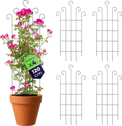 KADAX metalen trellis 58 x 120 cm, 4 stuks, klimsteun voor klimplanten zoals rozen, clematis, planten trellis voor tuin, balkon, terras, stalen planten trellis