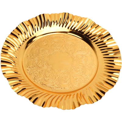 Ronde Gouden Serveerschaal 20cm Waaier Vormige Golvende Rand Roestvrij Staal Goud Ronde Schaal Gouden Snoepschaal beige