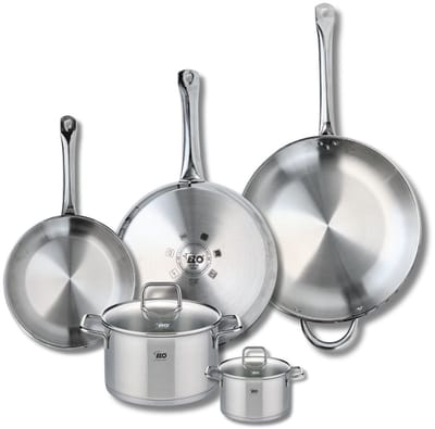 Set van 3 Kookpannen 24, 28 en 32 cm en 2 braadpannen 12 en 20 cm Elo Profi Citrin