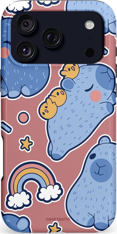 Casetastic hoesje geschikt voor Apple iPhone 17 Pro Max - MagSafe - Dubbellaagse bescherming - Capibara knuffelvriend - Fashion Case - Lichtblauw Taupe Lavendel Grijs