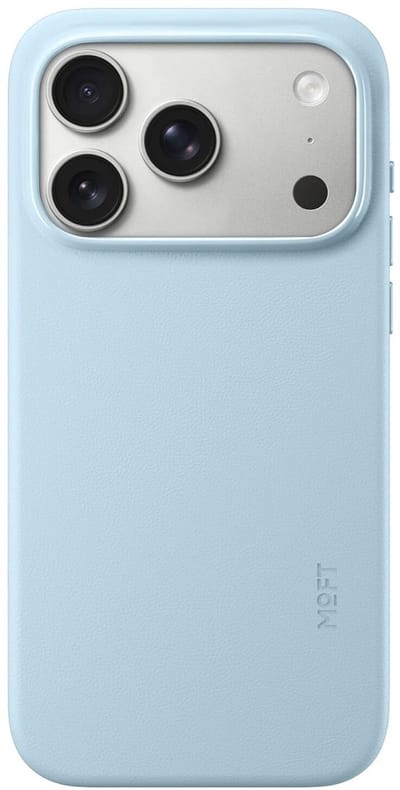 MOFT Hoesje Geschikt voor iPhone 17 Pro - MOVAS Snap Back Cover - Compatibel met MagSafe - Vegan Leer Case - Beschermhoes Dun - Duurzaam - Lichtblauw