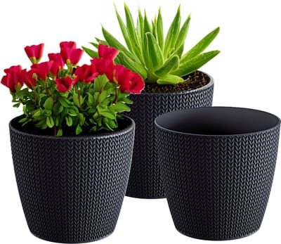 Prosperplast Plantenpot - 3x - antraciet - kunststof - D16 x H14 cm - Stijlvol - buiten/binnen