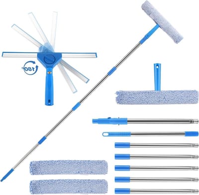 Raamwisser Set - Glazenwasser Tool - Ramen Schoonmaken - 180 Graden Draaibaar - 3 Meter Uitschuifbaar - Blauw