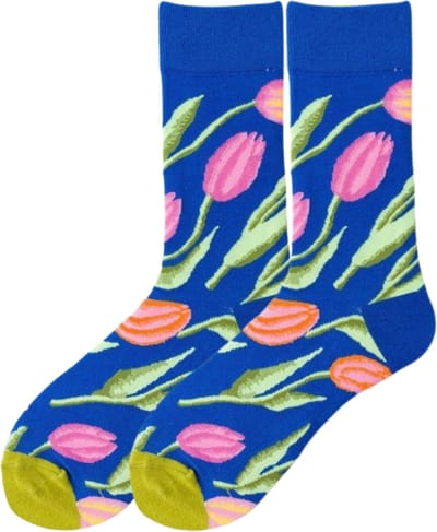 Sokken met Tulpen - Blauw heren/dames maat 37 t/m 41 - Hollands/Bloemen