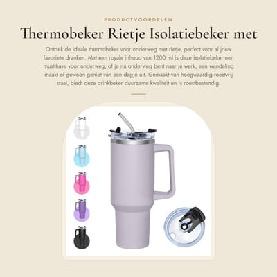 Dailygoods- Thermobeker 1200 ml - Isolatiebeker - Rietje/Flip-topopening - Roestvrij staal - Koffiebeker to go - Duurzaam ontwerp