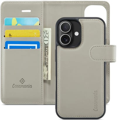 CaseMania Bookcase hoesje geschikt voor Apple iPhone 16 Plus - Effen Grijs - Kunstleer - 2-in-1 Magnetisch Uitneembaar Design