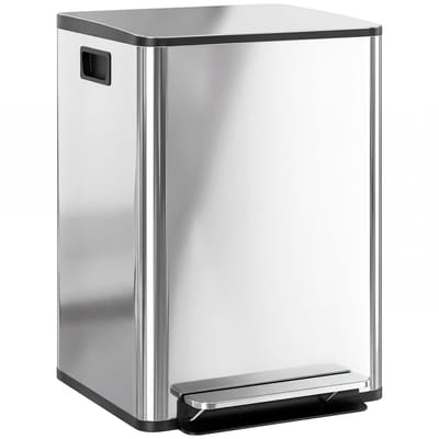 HOMCOM Prullenbak-Roestvrij staal, Kunststof-47,7L x 37,5B x 66,8Hcm-Zilver