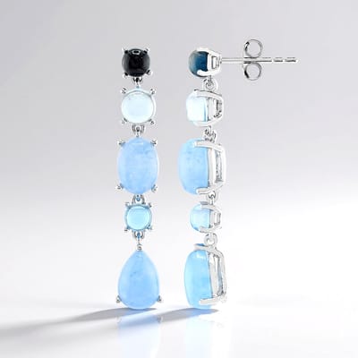 Cavill - 925 Sterling Zilver Zilveren Oorbellen - Azuurblauwe Kwarts 8,008 ct - Gerhodineerd, Peervormige & Ovale Cabochons, Elegante Blauwstenen