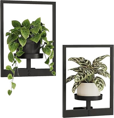 Zwarte metalen plantenplanken voor aan de muur - 2 stuks