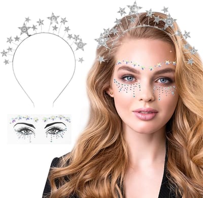 Zilveren Haarband met Sterren en Strass - Haaraccessoire voor Carnaval, Bruiloft en Feestjes
