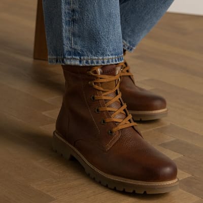Manfield - Heren - Cognac leren boots met imitatiebond - Maat 41