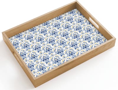 Dienblad hout 40x30 cm - Schootdienblad - Frans - Citroen - Royaal - Blauw - Geel - Borrelplank rechthoek - Plateau dienbladen