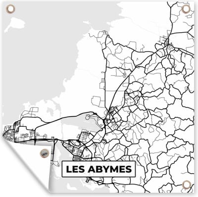Tuin poster Kaart - Frankrijk - Stadskaart - Plattegrond - Les Abymes - Zwart wit - 200x200 cm - Tuindoek