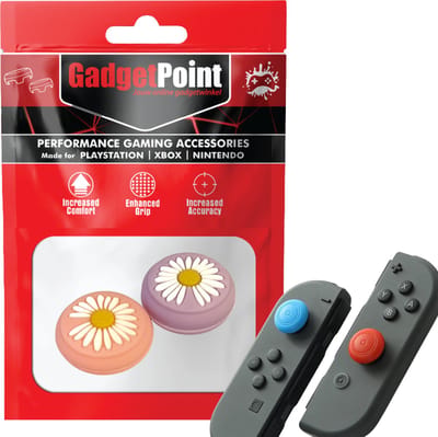 Gadgetpoint - Thumb Grips voor Nintendo Switch Joy-Con Controllers - Gaming Thumbgrips - Performance Anti-Slip Thumbsticks - Bescherming Accessoires - Bloemetjes - Roze/Paars