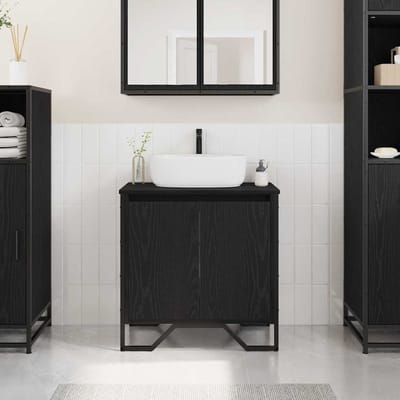 vidaXL - Wastafel - kabinet - voor - de - badkamer - Zwart - Eiken - 60 - x - 35 - x - 60 - cm