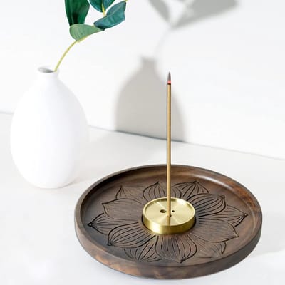 Dailygoods- Wierookstokjeshouder Houten Lotus - Asopvangbak - Meditatie - Woondecoratie - Yoga - Walnoot 12cm - Wierookhouder