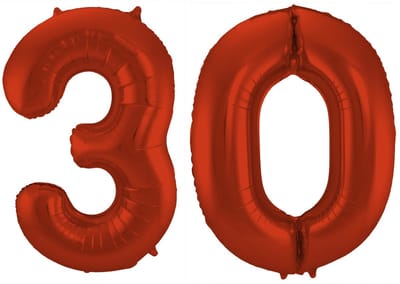 Folat Verjaardag Leeftijd folieballon - 30 jaar - rood - 86 cm - cijferballon groot