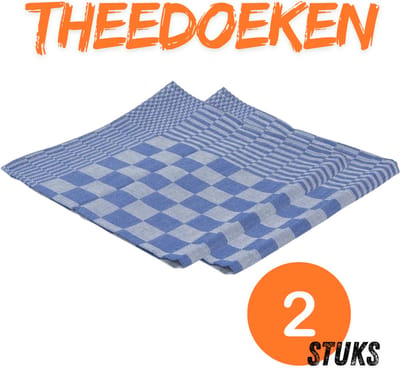 Theedoeken Set – 2 Stuks – Blauw Geruit – 100% Katoen – 65x65 cm – Vaatdoek - Handdoek - Geblokt - Blokdoeken - Keukendoeken voor Afwassen en Drogen