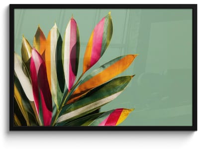 Poster in lijst - Fotolijst 90x60 cm - Posters - Bladeren - Tak - Kleurrijk - Posterlijst zwart - Decoratie - Wanddecoratie woonkamer - Muurdecoratie slaapkamer