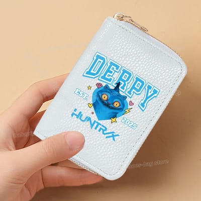Perfect KPop Demon Hunters Dames Korte Portemonnees PU Leer Creditcardhouder Meerdere Sleuven Kleine Portemonnees met Rits Dames Clutch Portemonnee white