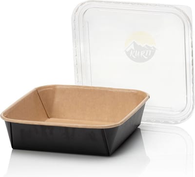 KURTT Primeline vierkant 1000ml vershoudbakjes karton, magnetronbakjes met deksel, meal prep bakjes, snackdoosje, diepvriesbakjes, pokebowl, kartonnen saladebakjes multifunctioneel gebruik, 50 stuks