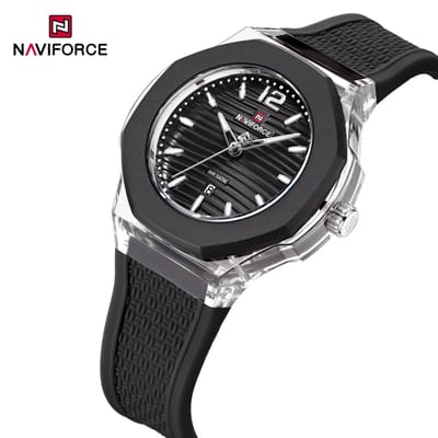 NAVIFORCE horloge met zwarte gefumeerde siliconen polsband, zwarte horlogekast en zwarte wijzerplaat voor dames met stijl ( Model 6109 BB )