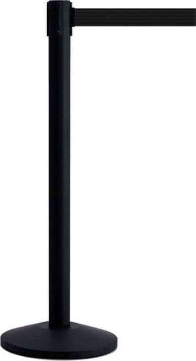 Afzetpaal in matzwart RVS met zwarte nylon riem van 230 cm. Afzetpalen van hoge kwaliteit van het merk Aluanz