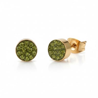 Aramat Jewels | Oorbellen | Olijfgroene kristallen oorstekers 6 mm – goudkleurig | | | |6mm | Staal | Kinderen, Volwassenen | Verkleurd niet