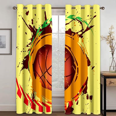 Basketbal Sport Stijl 3D Digitaal Geprint Gordijn Geschikt voor Woonkamer Balkon Huis Verfraaiing Twee Stukken W50xH130(CM)x2pcs&Grommet Top