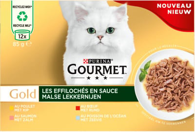 Kattenvoer Gourmet Gold - Malse Lekkernijen Multipack 12x85gr - Kip, Rund, Zalm, Zeevis