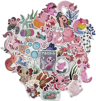 Winkrs - Stickers Roze Axolotl – 50 stuks – 5 tot 7 cm – Schattige roze stickers - Salamander