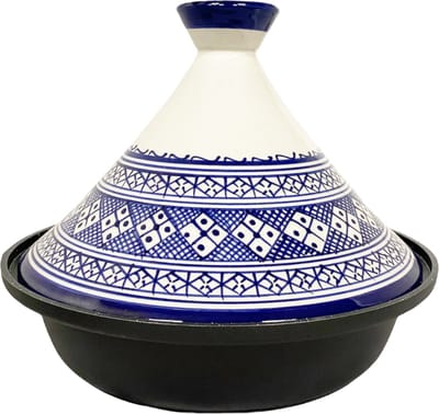 Cuilina | Tajine Fes Ø30cm - Inductie – Handgemaakt kleurrijke keramiek – wit/blauw