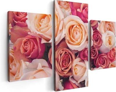Artaza Canvas Schilderij Drieluik Roze Rozen Achtergrond - Bloemen - 90x60 cm - Wanddecoratie Woonkamer - Schilderijen - Muurdecoratie