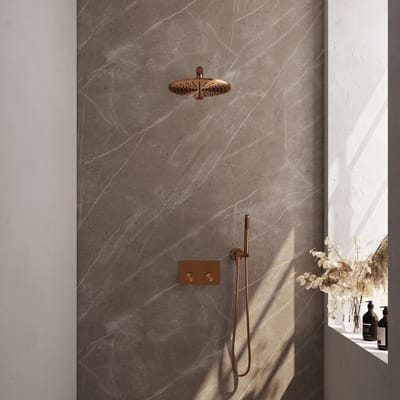 Brauer Copper Carving Thermostatische Regendoucheset Inbouw - Hoofddouche 30 cm - Rechte Wandarm - Met Drukknoppen - Handdouche Staaf - Doucheslang - Wandaansluitbocht