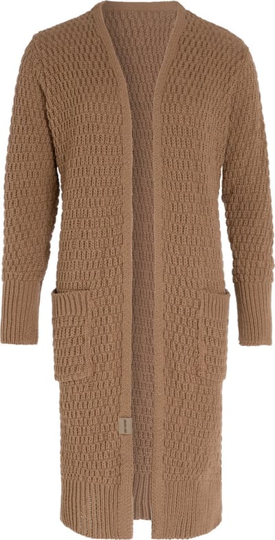 Knit Factory Jaida Lang Gebreid Dames Vest - Grof gebreid bruin damesvest - Cardigan voor de herfst en winter - Lang vest tot over de knie - Nude - 36/38 - Met steekzakken