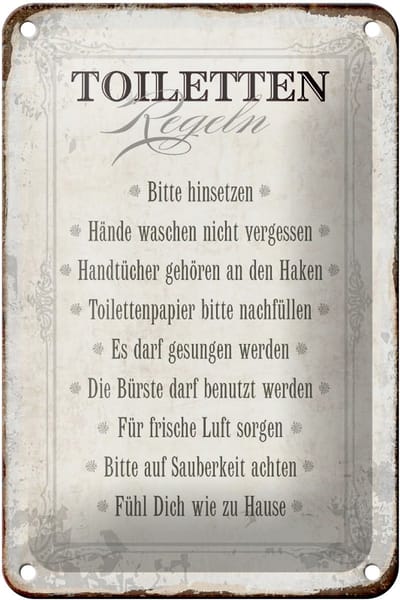 Blechschild Spruch 12x18cm Toiletten Regeln Haus Schild