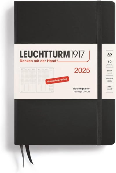 Weekplanner 2025 A5 hardcover - 12 maanden kalender - gelinieerd - zwart