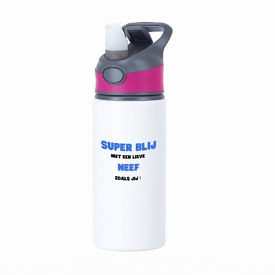 Hacebo® - super blij met een lieve neef zoals jij waterfles met rietje roze - Neef - de liefste neef - verjaardag - cadeautje voor neef - neef artikelen - kado - geschenk - water fles - 650ML