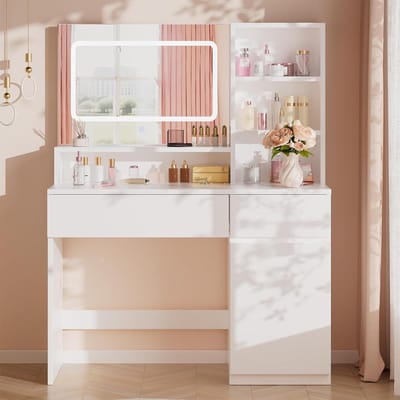 Make Up Tafel met Spiegel - Kaptafel voor Meisjes - Hollywood Spiegel met Verlichting - Kamermeubel