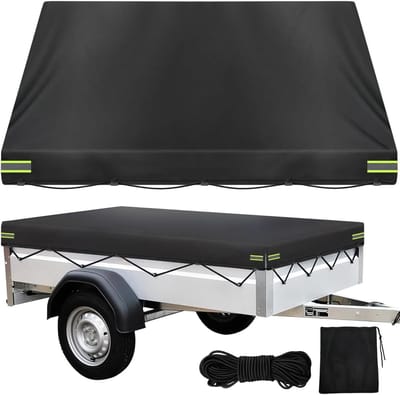 aanhangerplane 214x122x13 cm, afdekzeil voor aanhanger, 420D Oxford materiaal waterdicht winddicht zonnescherm scheurvaste aanhangerplane voor veel auto's 750kg hanger autoaanhanger