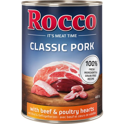 Voordeelpakket: Rocco Classic Pork 12 x 400g Hondenvoer Rund & Gevogelteharten
