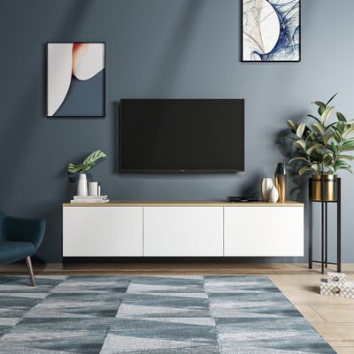 Asir TV-kast - televisiemeubel - wit eik – 160 x 35 x 32 cm