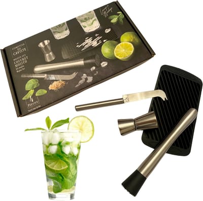 Mojito Set - Cocktail Set - LUXE Mojito Set - Zelf Mojito Maken - Mojito Recept - Cocktails Maken - Mojitoset - Cocktailset - Barmaatje - Muddler - Stamper - Matje - Mes - Mojitoset