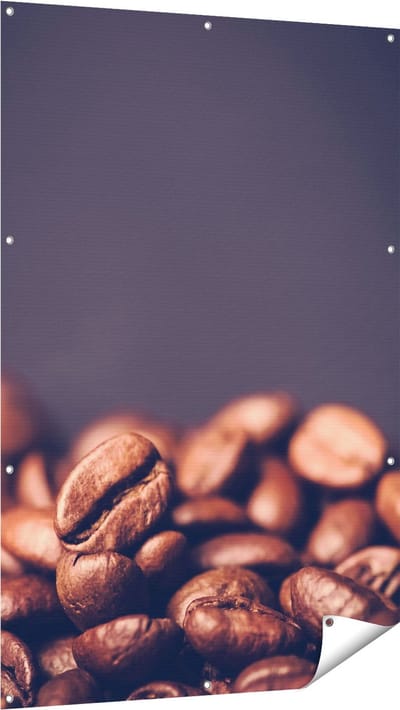 Gards Tuinposter Koffie Bonen op een Zwart Achtergrond - 100x150 cm - Tuindoek - Tuindecoratie - Wanddecoratie buiten - Tuinschilderij