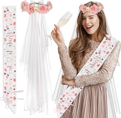 Bloemenkrans met Hoofdband - Bruidsaccessoires - Vrijgezellenfeest Vieren - Met Tulesluier - 76 cm - Wit