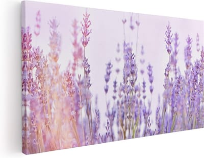 Artaza Canvas Schilderij Lavendel - 40x20 cm - Klein - Wanddecoratie Bloemen - Muurdecoratie Paars - Schilderijen Op Canvas